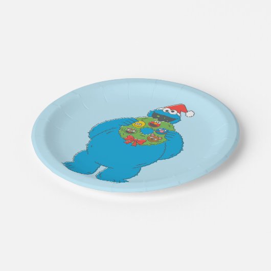 Vintager Keksmonster Weihnachtskranz Pappteller (Schrägansicht)