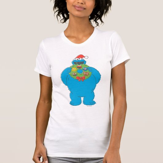 Vintager Keksmonster Weihnachtskranz T-Shirt (Vorderseite)