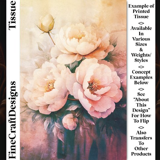 Vintager Kernbrenner Pastelpeonys CT3 Decoupage Seidenpapier