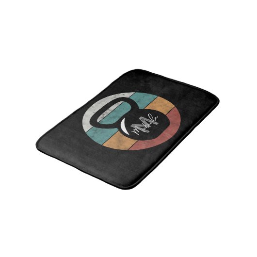 Vintager kettlebell benutzerdefinierter Monogrammn Badematte (Schrägansicht)