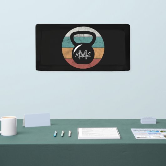 Vintager kettlebell benutzerdefinierter Monogrammn Banner (Messe)