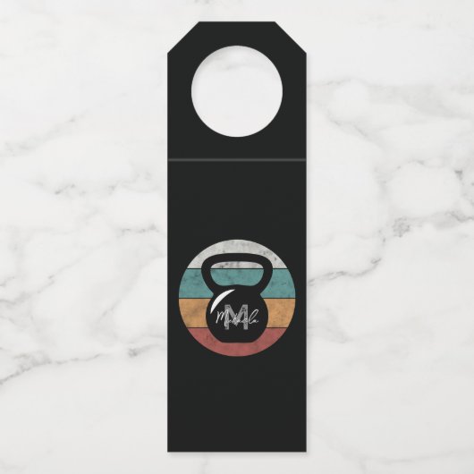 Vintager kettlebell benutzerdefinierter Monogrammn Flaschenanhänger (Rückseite)