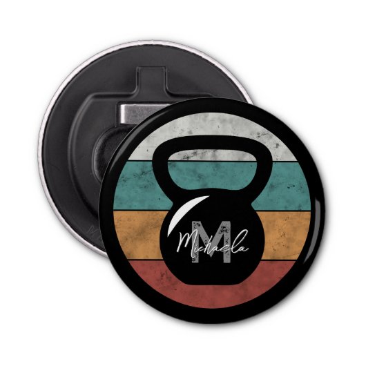 Vintager kettlebell benutzerdefinierter Monogrammn Flaschenöffner (Vorderseite)