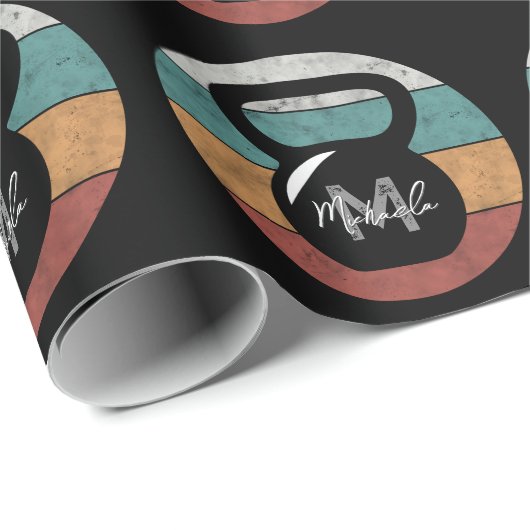 Vintager kettlebell benutzerdefinierter Monogrammn Geschenkpapier (Rolleneckpunkt)