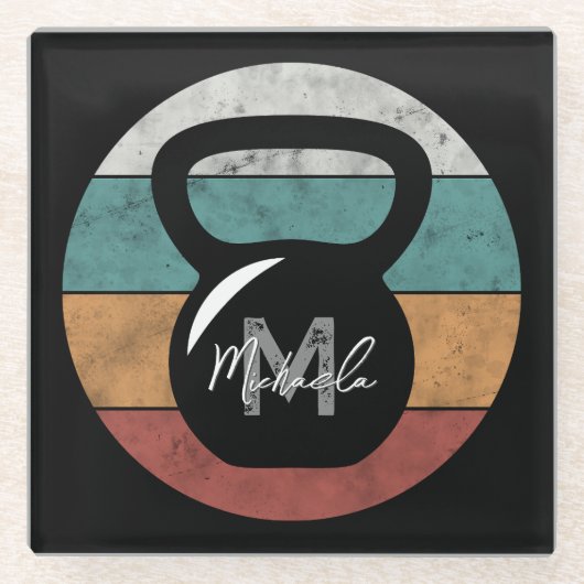 Vintager kettlebell benutzerdefinierter Monogrammn Glasuntersetzer (Vorderseite)