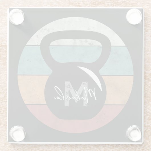 Vintager kettlebell benutzerdefinierter Monogrammn Glasuntersetzer (Rückseite)