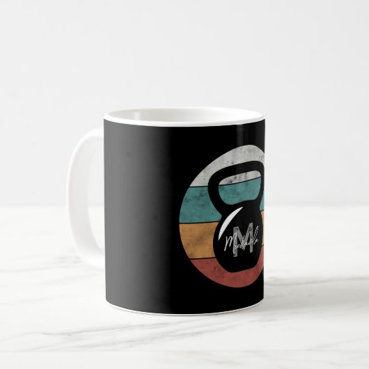 Vintager kettlebell benutzerdefinierter Monogrammn Kaffeetasse (Vorderseite Links)