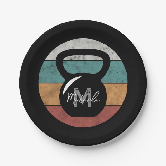 Vintager kettlebell benutzerdefinierter Monogrammn Pappteller (Vorderseite)