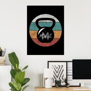 Vintager kettlebell benutzerdefinierter Monogrammn Poster