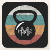 Vintager kettlebell benutzerdefinierter Monogrammn Rechteckiger Pappuntersetzer (Vorderseite)