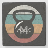 Vintager kettlebell benutzerdefinierter Monogrammn Steinuntersetzer (Vorderseite)