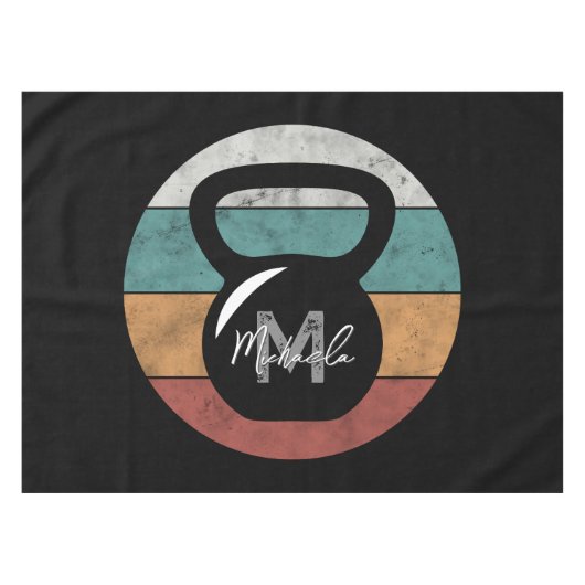 Vintager kettlebell benutzerdefinierter Monogrammn Tischdecke (Vorderseite (Horizontal))