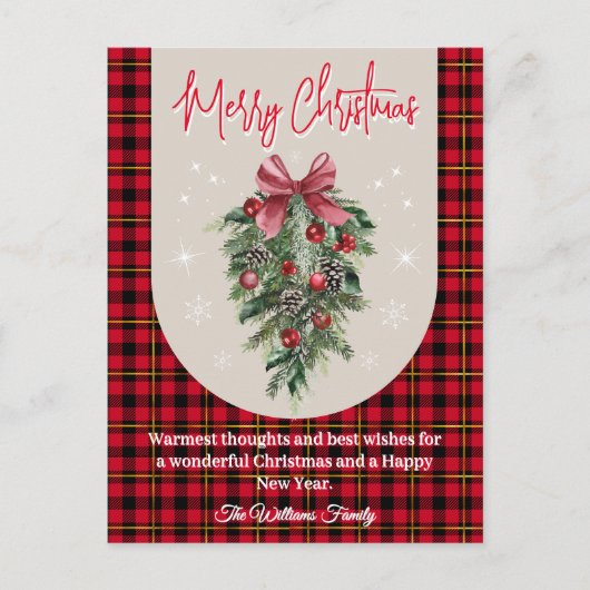 Vintager Kiefernbüffel karierte Weihnachtsfeiern Postkarte (Vorderseite)