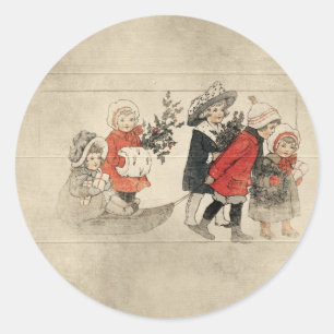 Vintager Kinderweihnachtsbaum Runder Aufkleber