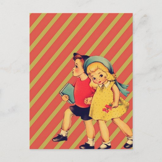 Vintager Kitsch zurück zu den Schulkindern Postkarte (Vorderseite)