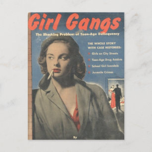 Vintager Kittel Girl Gangs rauchen Button hoch Postkarte