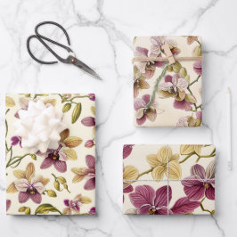 Vintager Klassiker Lila Beige Orchid Botanisch Geschenkpapier Set