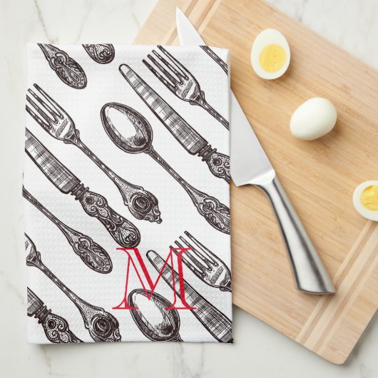 Vintager klassischer Feinschmecker von Silverware Geschirrtuch (Viertel Falte)