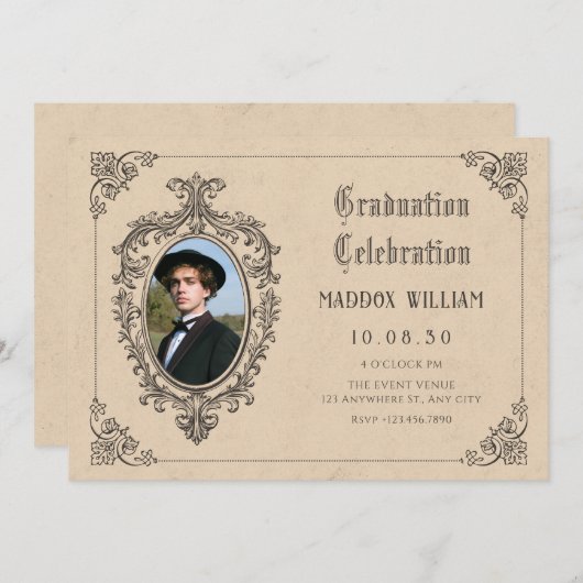 Vintager klassischer gotischer Oldschool-Foto-Absc Einladung (Vorne/Hinten)