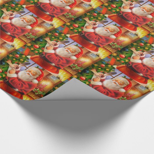Vintager klassischer Weihnachtsmann Geschenkpapier (Ecke)