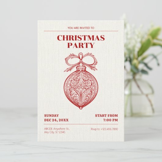 Vintager klassischer Weihnachtsschmuck Einladung (Stehend Vorderseite)
