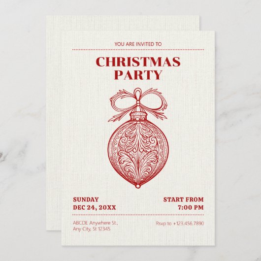 Vintager klassischer Weihnachtsschmuck Einladung (Vorne/Hinten)