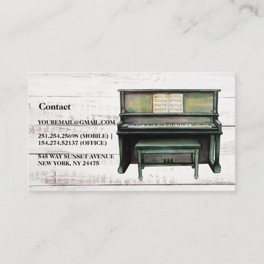 Vintager Klavierlehrer Visitenkarte (Rückseite)