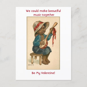 Vintager kleiner afrikanischer Junge spielt Banjo Postkarte