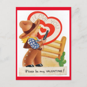 Vintager kleiner Cowboy mit Gun Valentine Postkarte