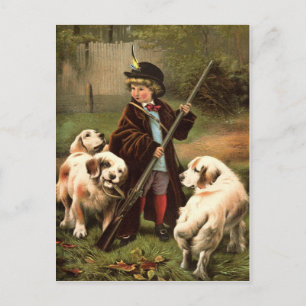 Vintager kleiner Jäger mit Spaniels-Image-Postkart Postkarte