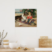 Vintager kleiner Junge, Collie und Bluebirds Poste Poster (Küche)