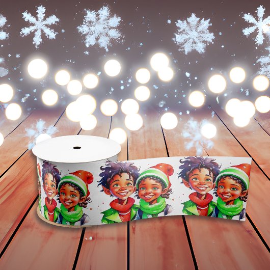 Vintager kleiner Junge und Mädchen Weihnachten Satinband