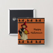 Vintager kleines Mädchen-Halloween-Knopf Button (Vorne & Hinten)