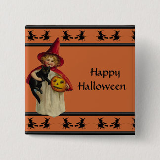 Vintager kleines Mädchen-Halloween-Knopf Button
