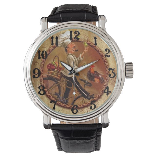 Vintager Koch mit Obstkorb Armbanduhr (Vorderseite)