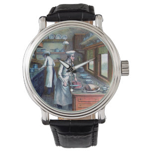 Vintager Koch - Sous-Koch Illustrations-Armbanduhr Armbanduhr
