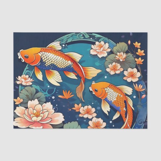 Vintager Koi-Fisch auf Indigo Seidenpapier (Vorderseite)