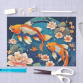 Vintager Koi-Fisch auf Indigo Seidenpapier (Handwerk)