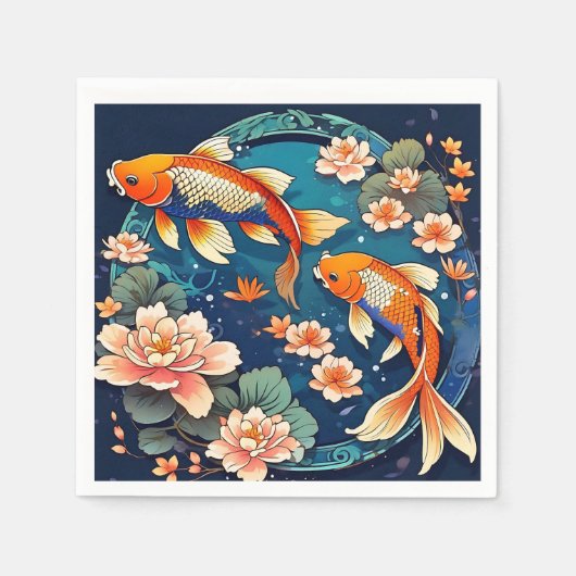 Vintager Koi-Fisch auf Indigo Serviette (Vorderseite)
