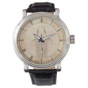 Vintager koi Karpfen, der alte Papierrollekunst Armbanduhr