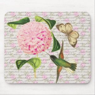 Vintager Kolibri Schmetterling und Caryophyllus Mousepad
