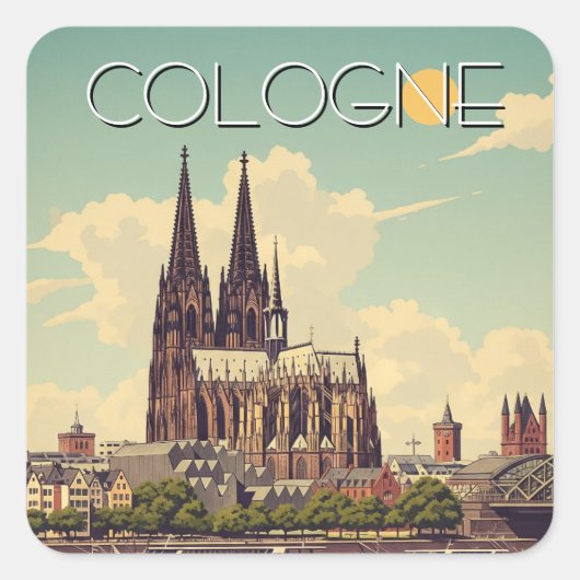 Vintager Kölner Dom Deutschland Reisen Quadratischer Aufkleber (Vorderseite)