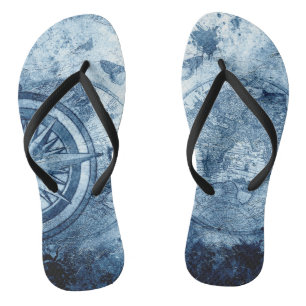 Vintager Kompass Blue Grunge Nautic Chart Badesandalen