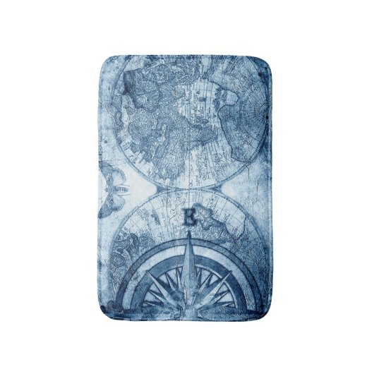 Vintager Kompass | Blue Grunge Seekarte Badematte (Vorderseite Vertikal)