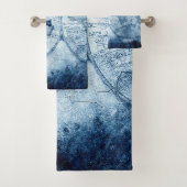 Vintager Kompass | Blue Grunge Seekarte Badhandtuch Set (Insitu)
