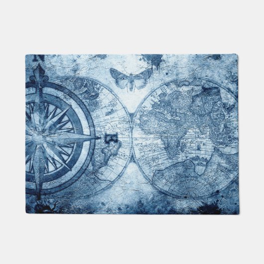 Vintager Kompass | Blue Grunge Seekarte Fußmatte (Vorderseite)