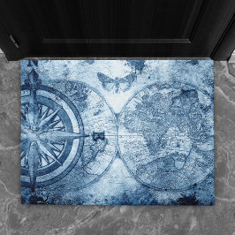 Vintager Kompass | Blue Grunge Seekarte Fußmatte