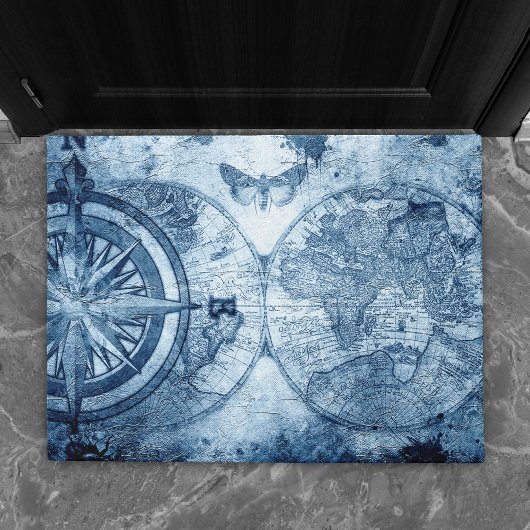 Vintager Kompass | Blue Grunge Seekarte Fußmatte
