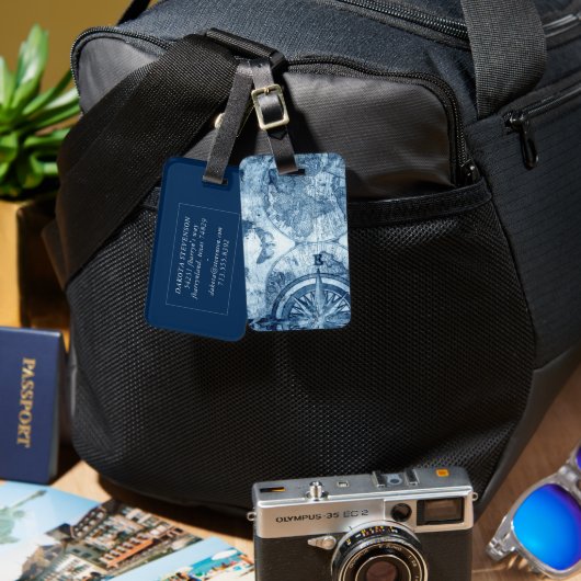 Vintager Kompass | Blue Grunge Seekarte Gepäckanhänger (Vorderseite & Rückseite)