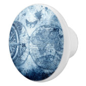 Vintager Kompass | Blue Grunge Seekarte Keramikknauf (Rechts)